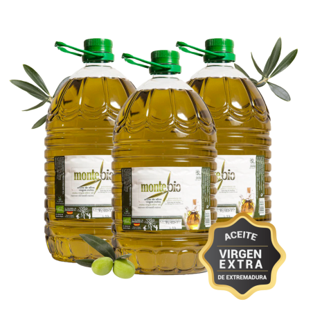 Offre : 3 Bouteilles 5 Litres Montebio (bio) – huile d'olive bio d'Estrémadure, achat en ligne – Aceitel