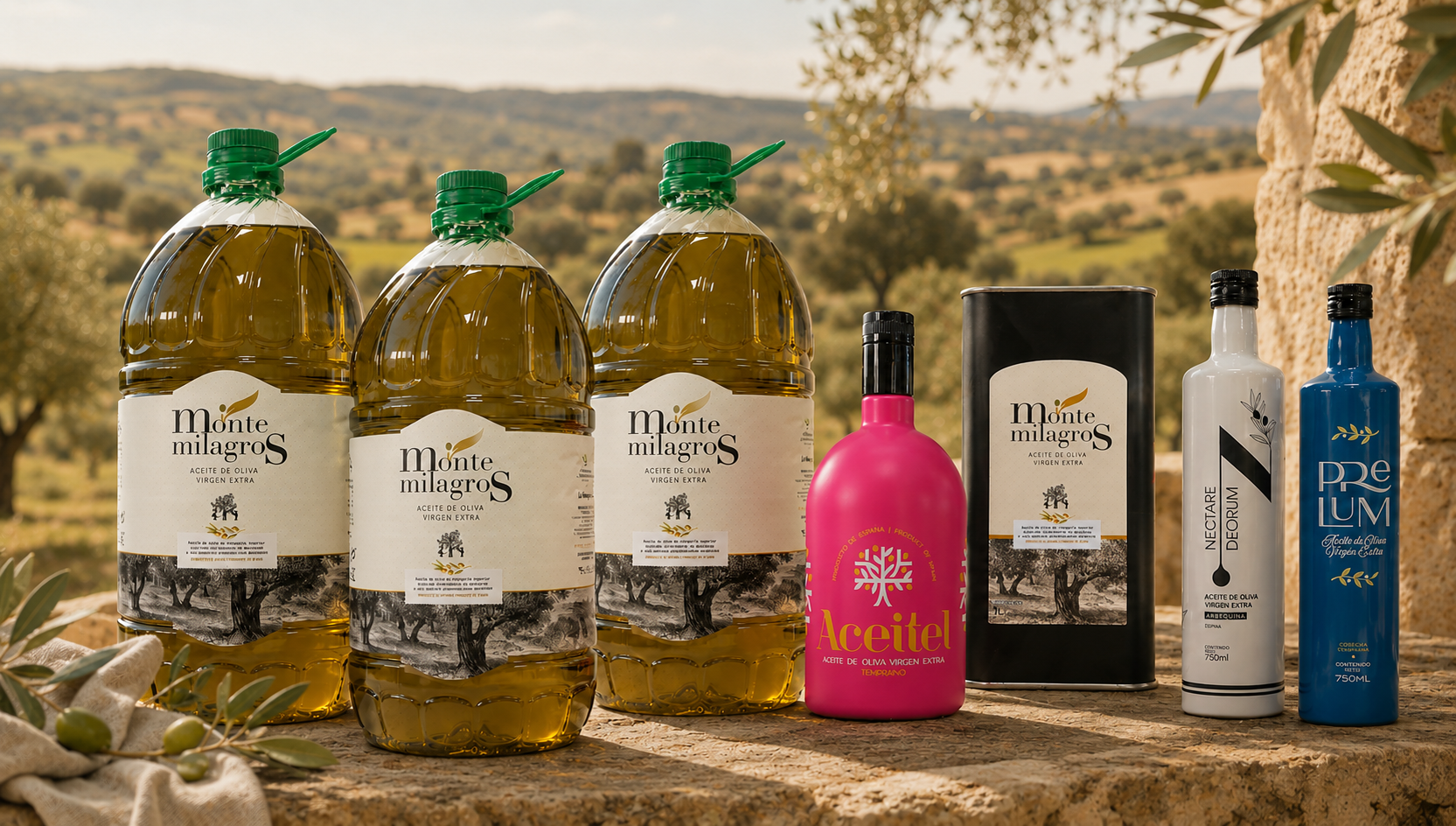 Comprar aceite de oliva virgen extra de cooperativa en garrafas de 5 litros y botellas con D.O.P. Monterrubio.