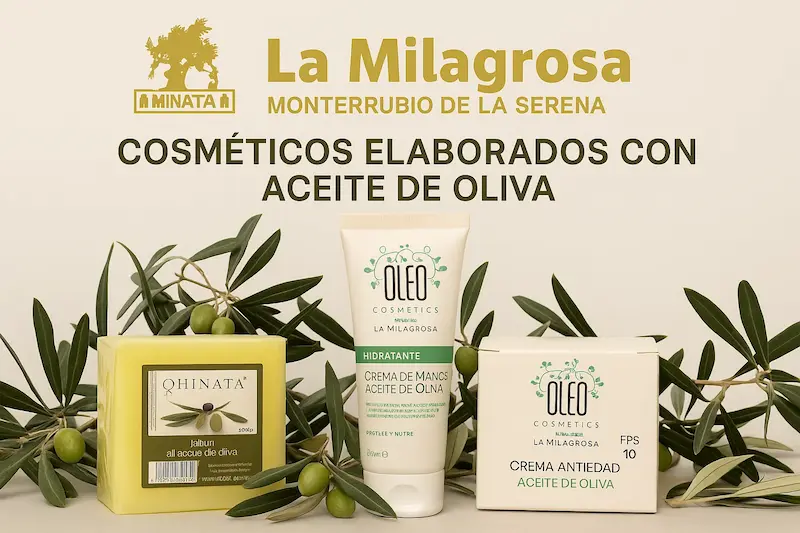 cosméticos elaborados con aceite de oliva virgen extra, jabones, cremas geles